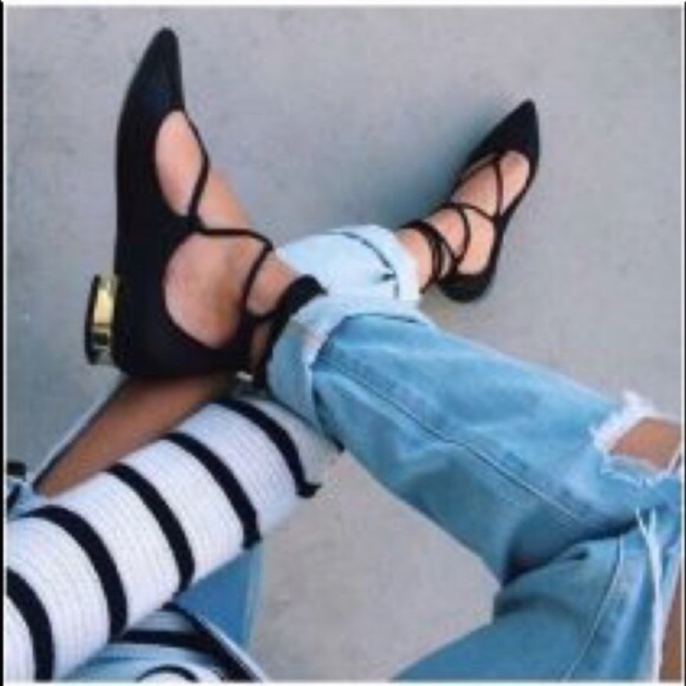 Jessica Buurman "Lauren" lace up flats • gold heel